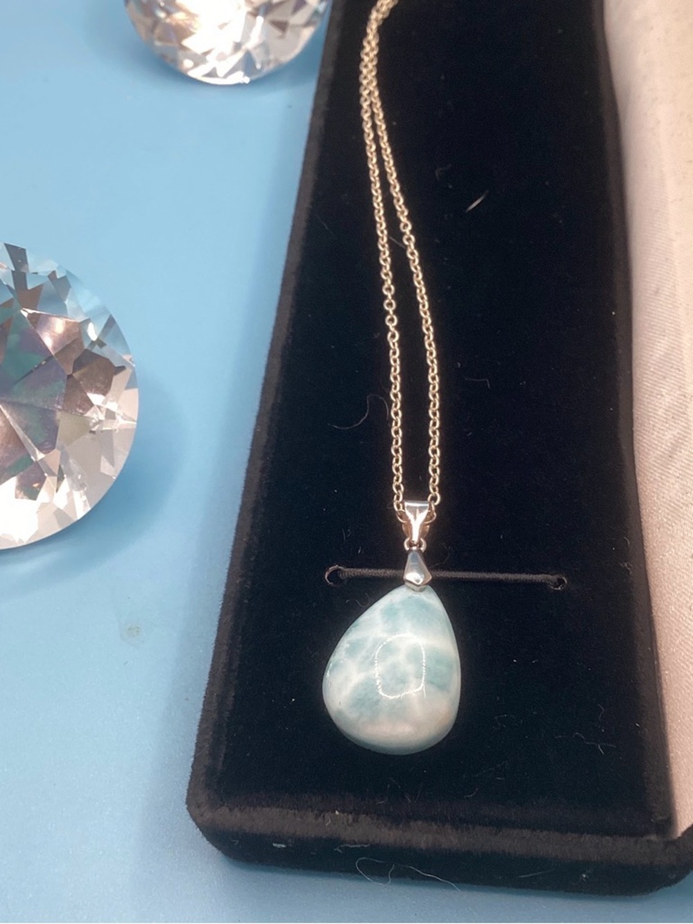 Delicate Teardrop Larimar Pendant Necklace - Blue - Picture 4 of 7